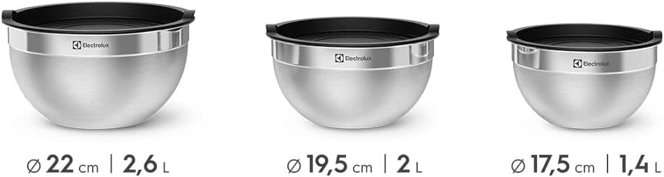 Electrolux Kit Bowls Tigelas de Inox com Tampa Plástica, 3 Unidades