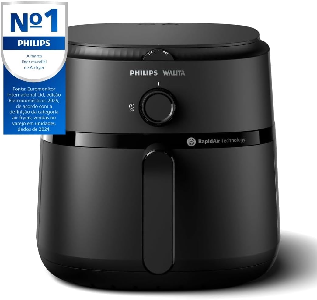 Philips Walita Fritadeira Airfryer Série 1000 XL - 6,2 litros, Tecnologia RapidAir, 12 Modos de Preparo, Até 90% Menos Óleo, 2 anos de garantia, Controle Analógico, Preta, 110v (NA130/00)
