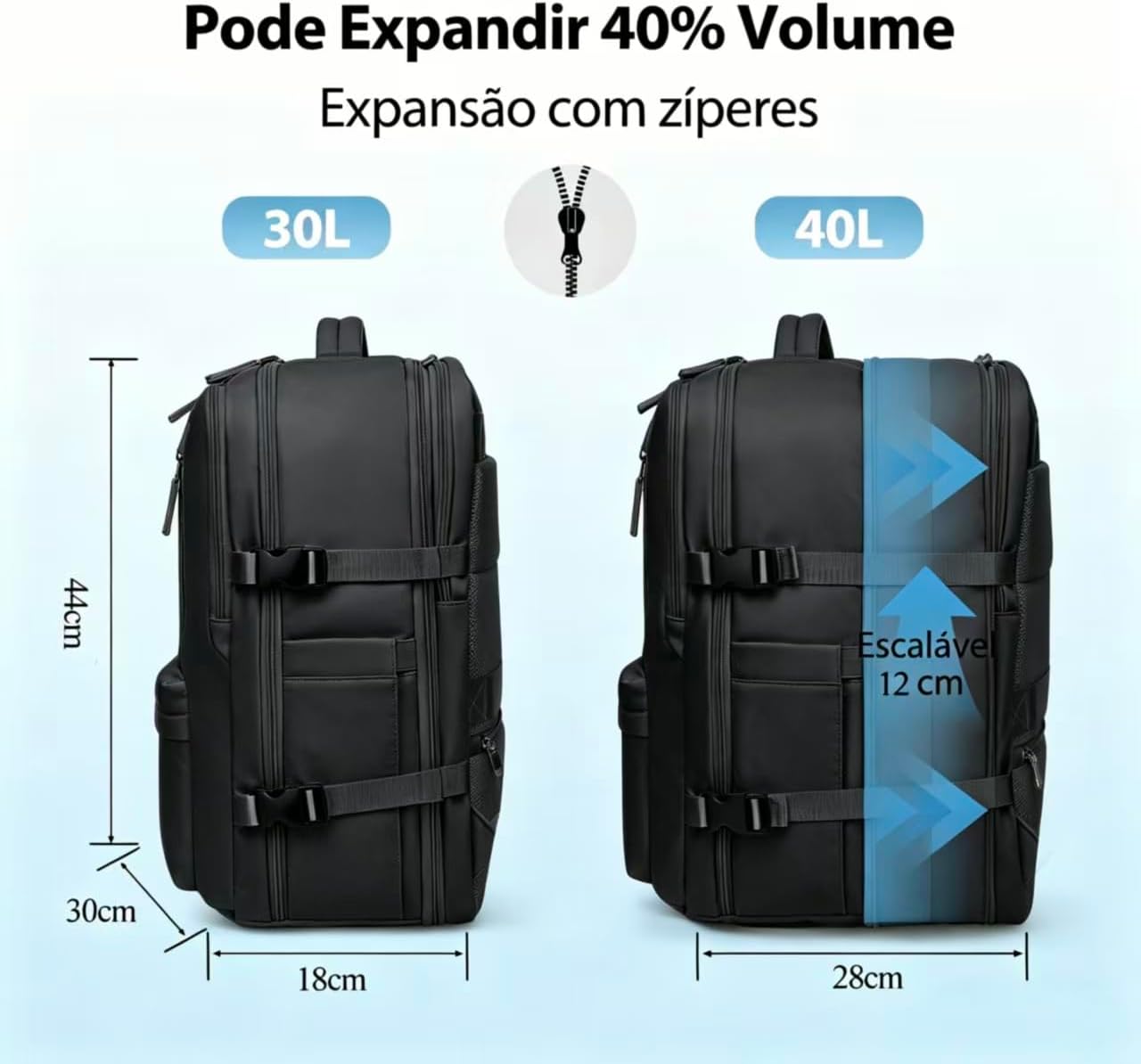 Romantic Crown Mochila de Viagem Expansivel Avião Grande Feminina,Mochila Executiva Masculina Impermeável Reforçada para Notebook,Casual Esportes Hiking Escola Presente (Todo Preto)