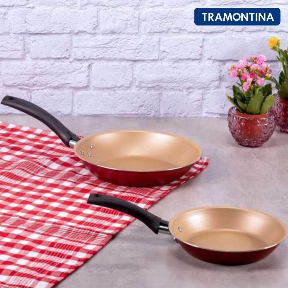Jogo de Frigideiras Tramontina Turim Alumínio 2 Peças Vermelho