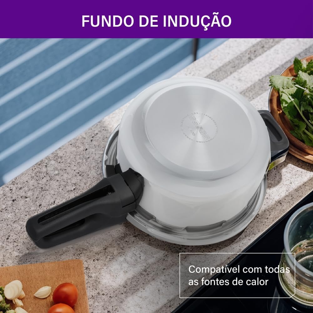 Panela De Pressão Rochedo Inox Trendy 6 litros Fechamento Externo Com Cesta De Vapor