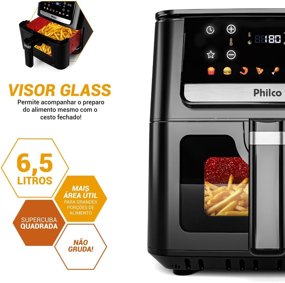 Air Fryer Philco 6,5L Visor Glass 1700W PAF65 127V