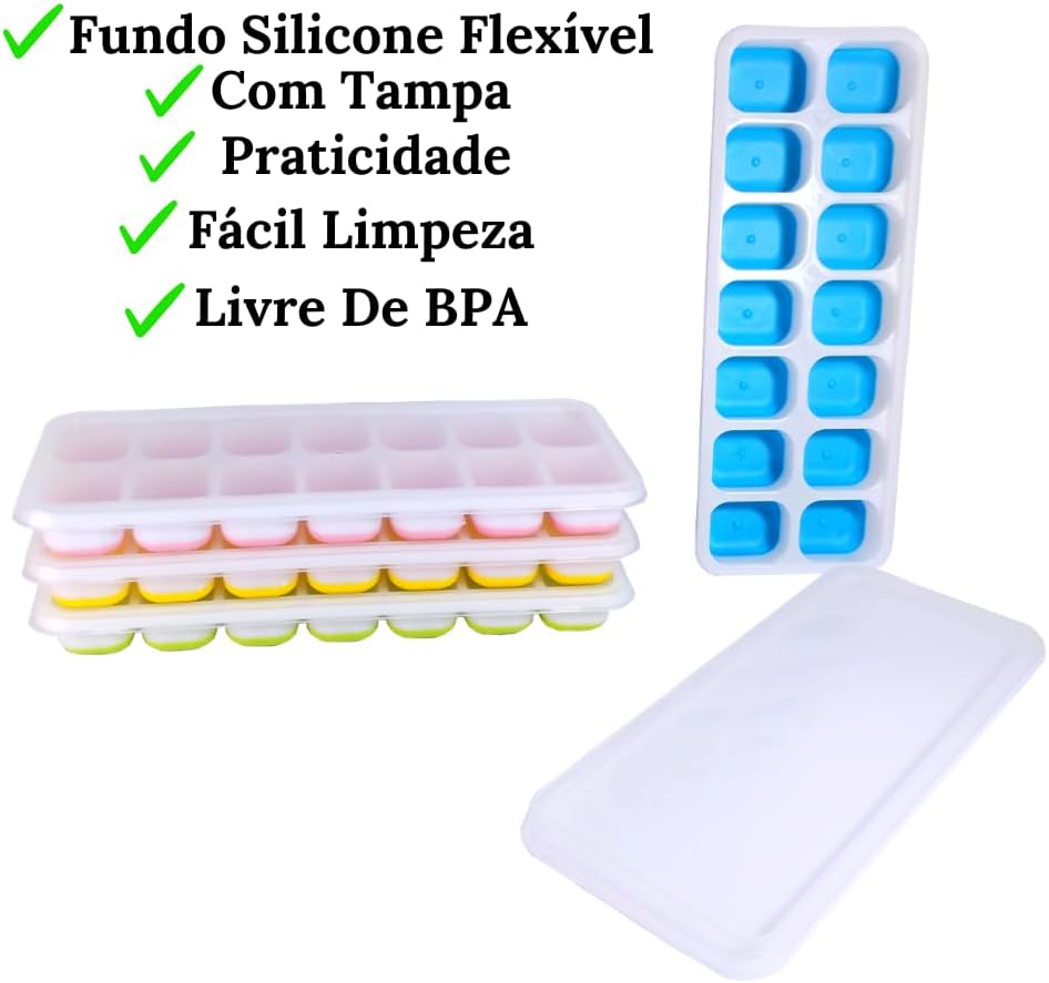 Kit Formas de Gelo com Tampa Protetora e Fundo de Silicone