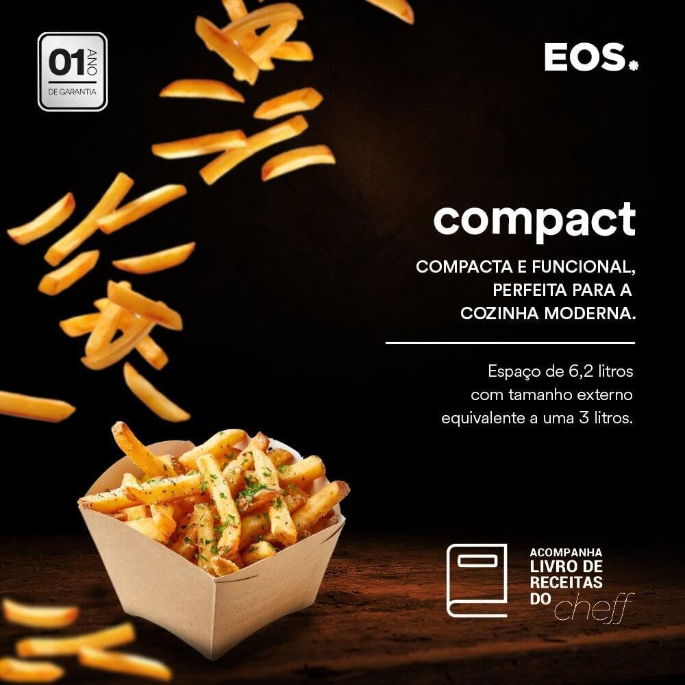 Fritadeira Sem Óleo Air Fryer Eos Chef Gourmet 6.2 Litros Compacta Digital Vermelho Eaf60v 220v