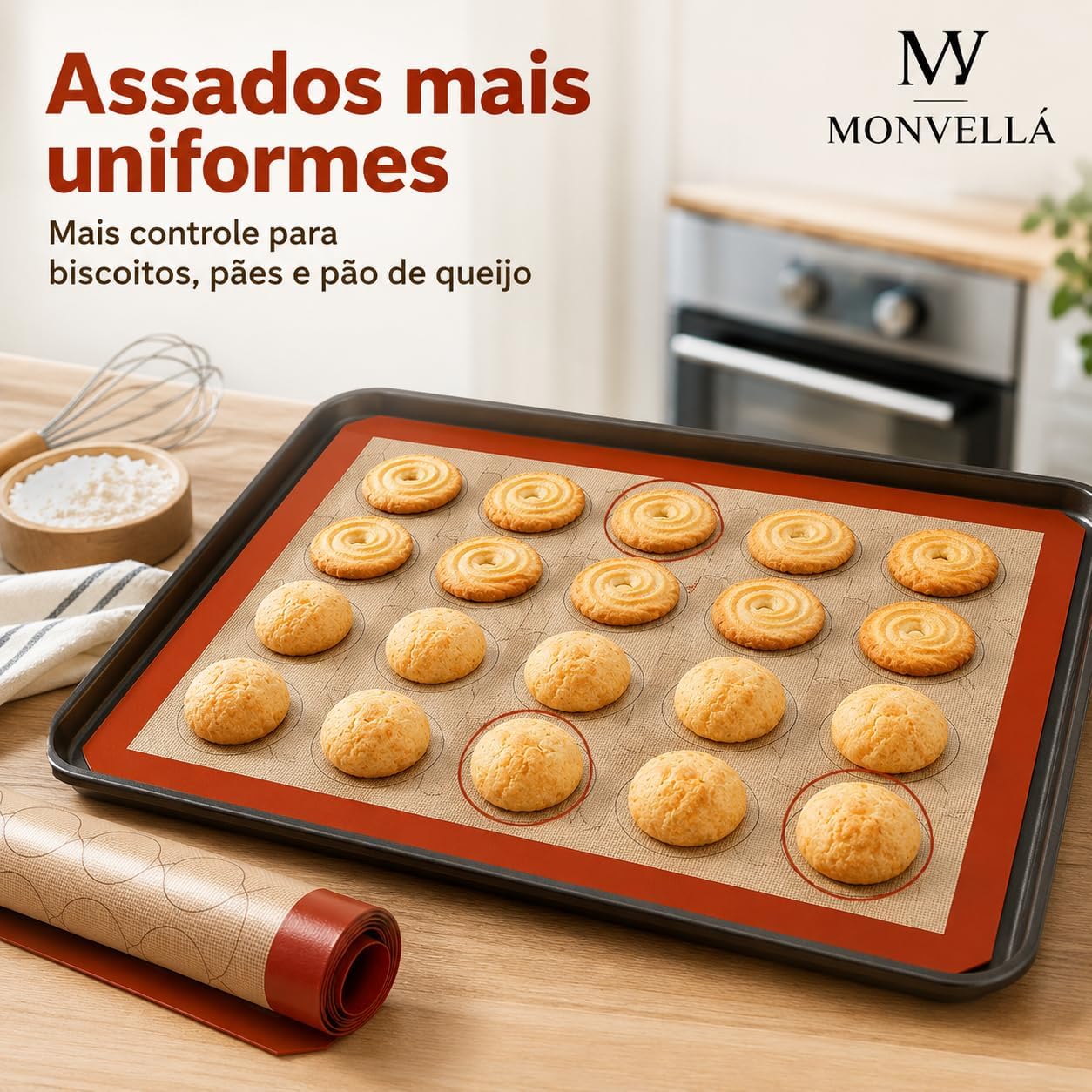 Kit 2 Tapete Culinário 42x29 de Silicone de Forno Ideal para Preparar Paes, Roscas, Pão de Queijo ou Forrar Formas Antiaderente Cozinha Reutilizável