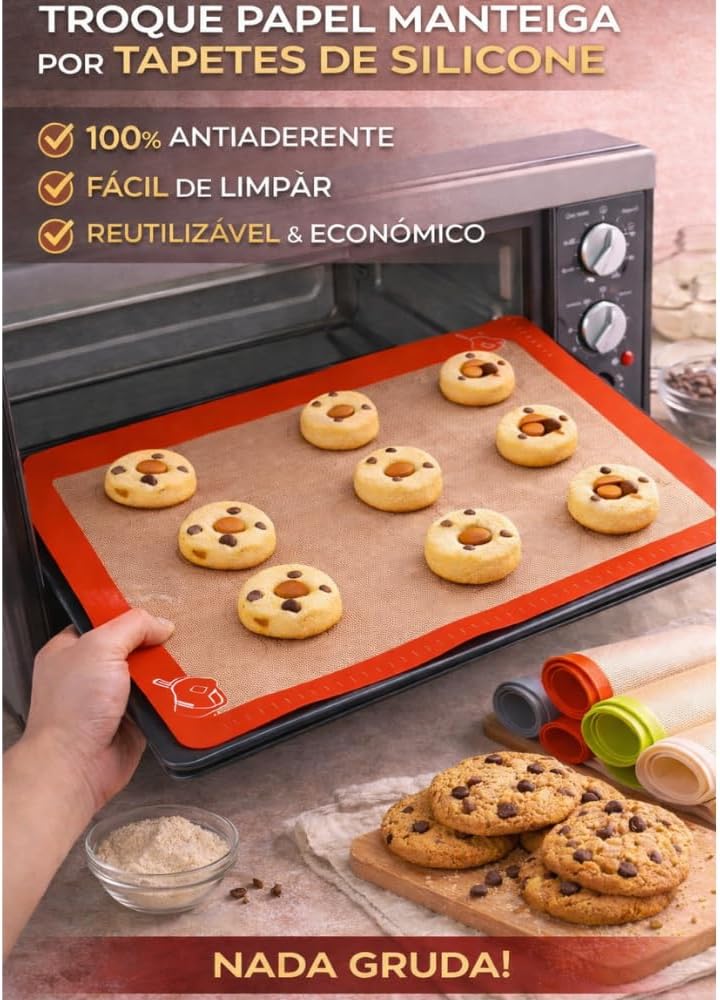 Kit Com 2 Tapetes De Silicone Culinário Ideal Para Confeitaria Preparar Massas Como Pães Pão de Queijo Rosquinhas Forma Antiaderente Reutilizavél Premium 30x 40 FONSES (CORES SORTIDAS)
