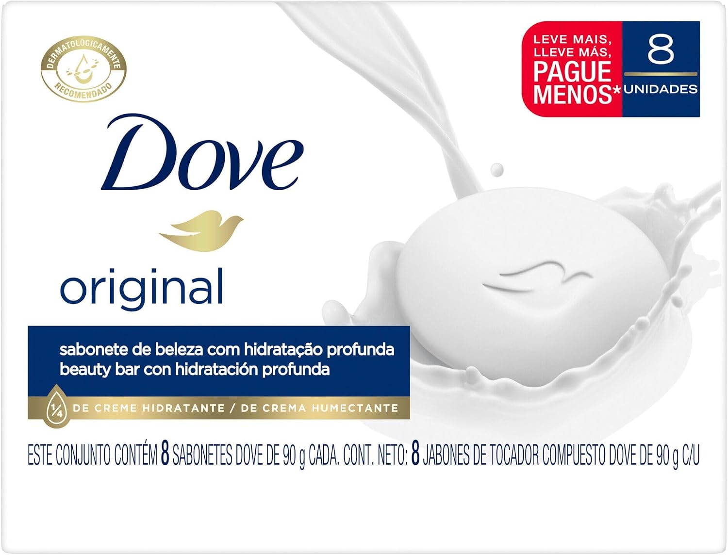 Dove Sabonete Em Barra Branco 90G - 8 Unidades