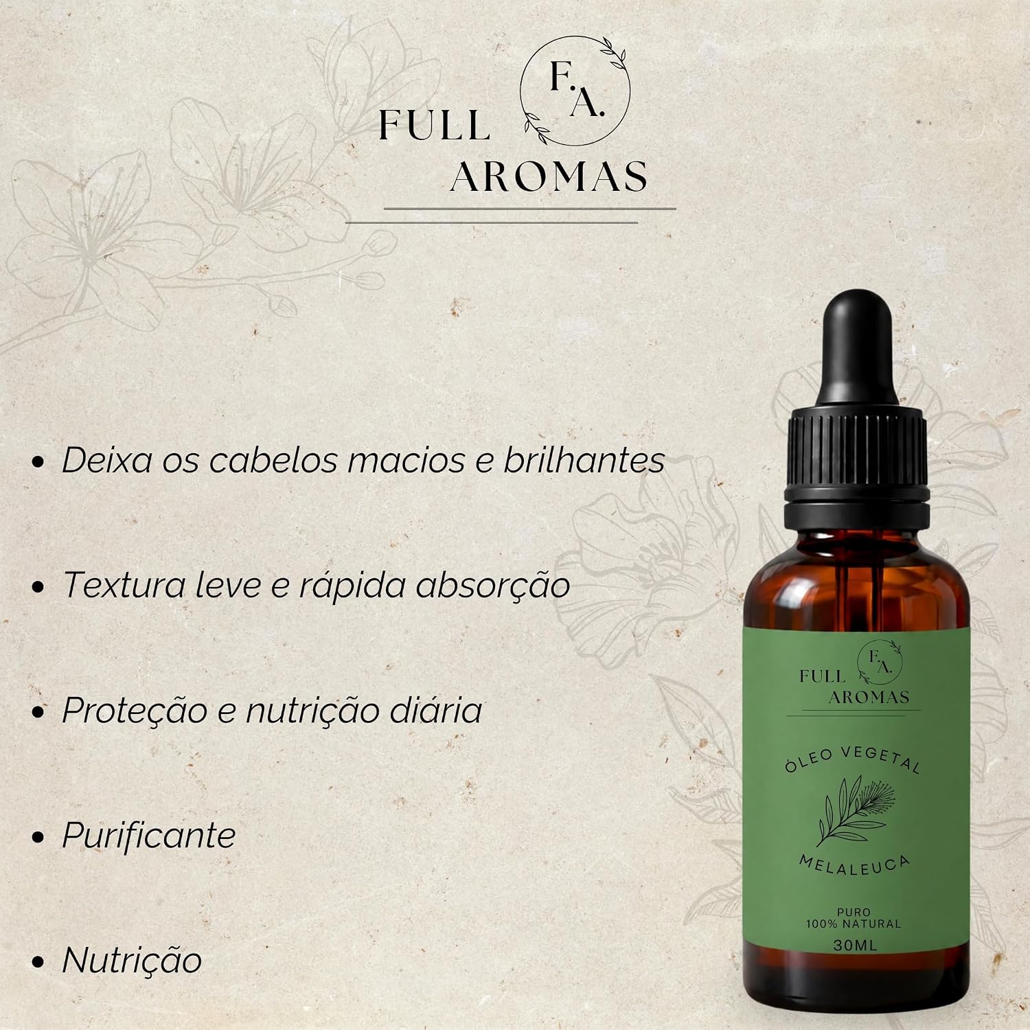 Óleo de Melaleuca Pronto para Pele 30ml 100% Puro e Natural Cuidado Facial e Corporal Controle de Oleosidade Ideal para Rotina de Skincare