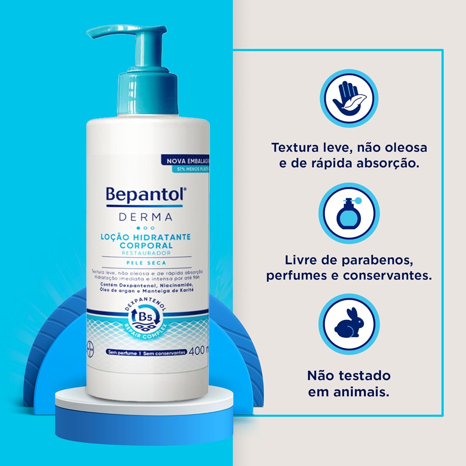 Bepantol Derma Hidratante Corporal, Loção Hidratante e Restauradora para Pele Seca, 400ml