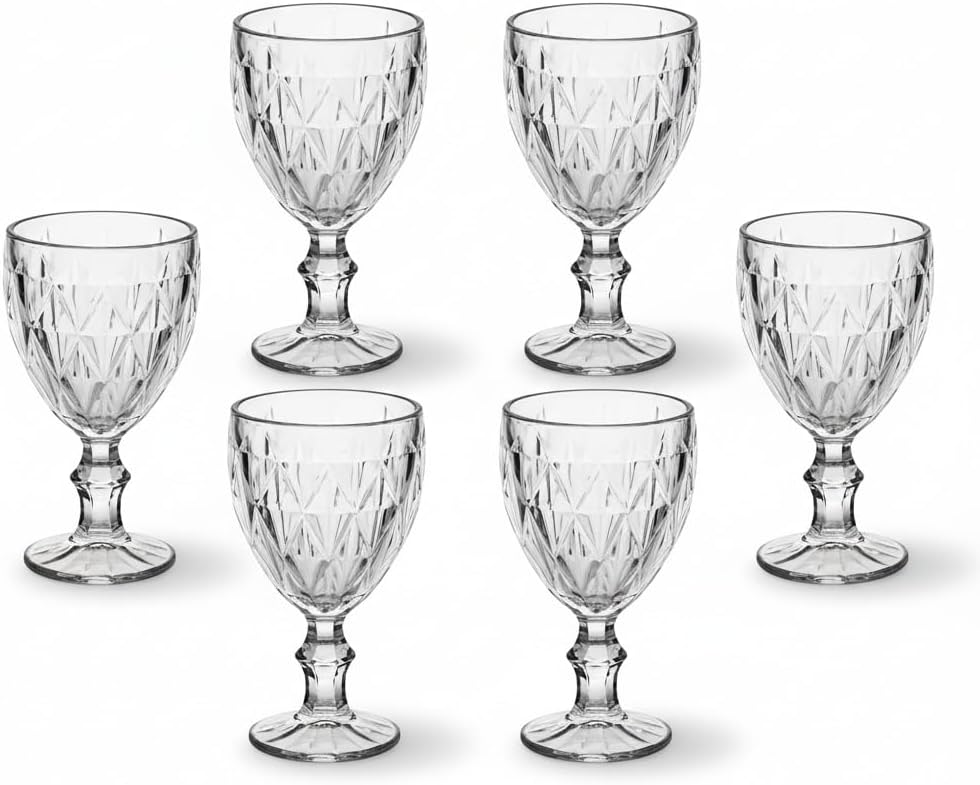 Jogo 6 Taças de Vidro Grande Diamond Bico Jaca 325ML Transparente Luxo para Vinho, Água e Drinks