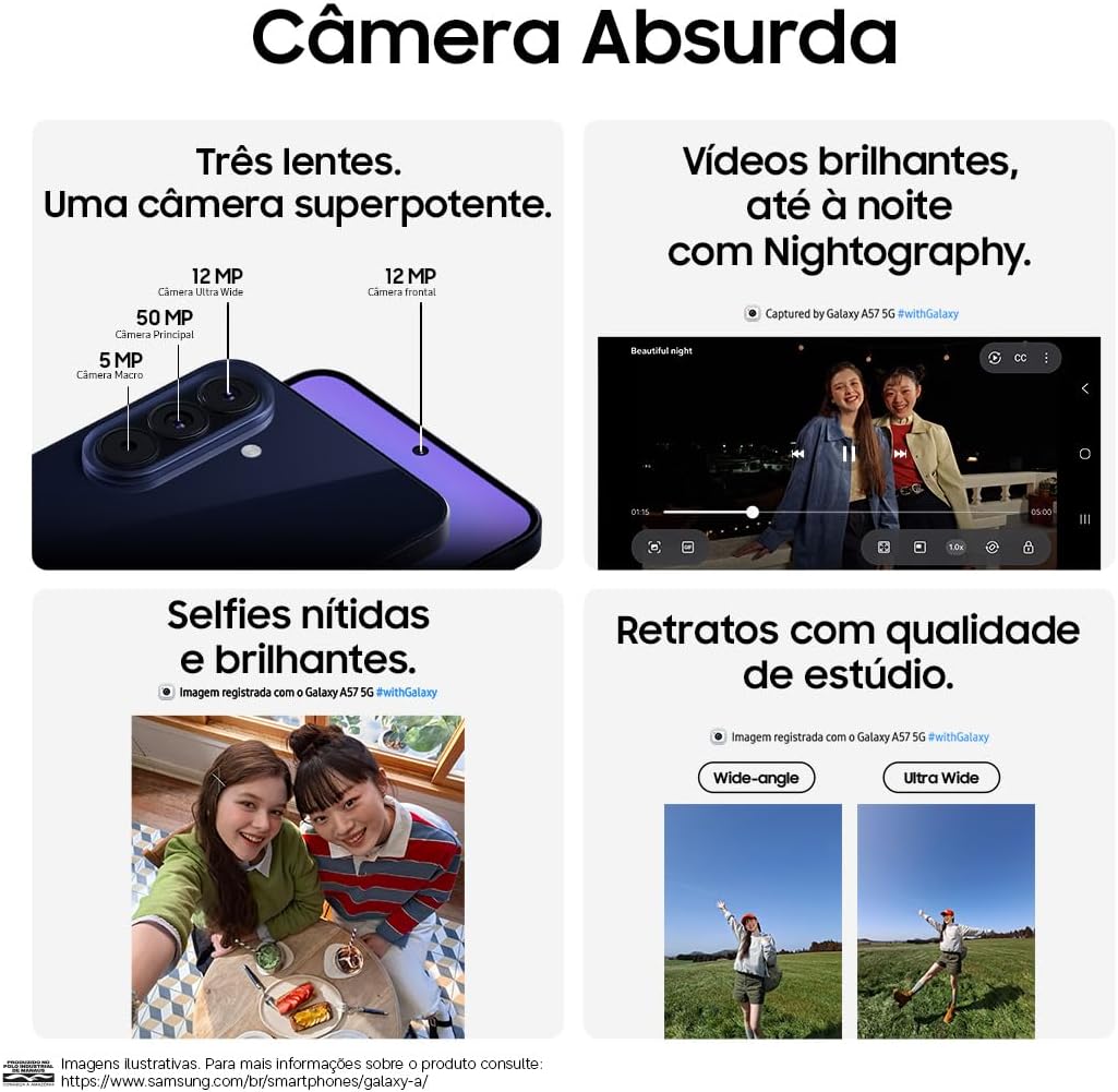 Smartphone Samsung Galaxy A57 5G Câmera Tripla 50MP OIS