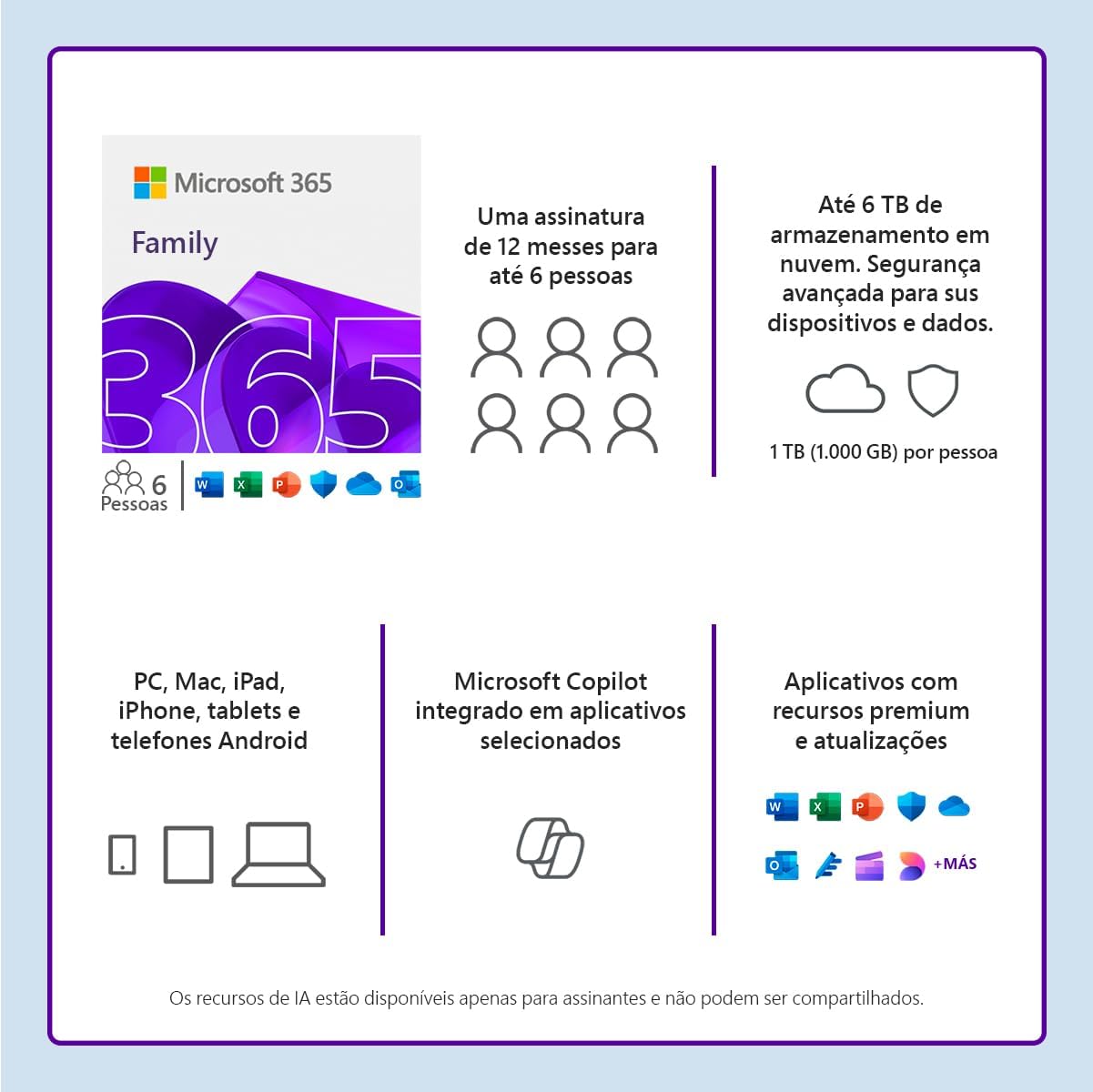 Microsoft 365 Family para até 6 Pessoas com 1TB de Nuvem por Pessoa