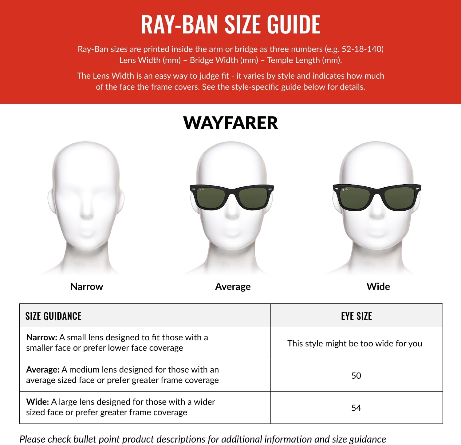 Óculos de Sol Ray-Ban Wayfarer, Tamanho 54