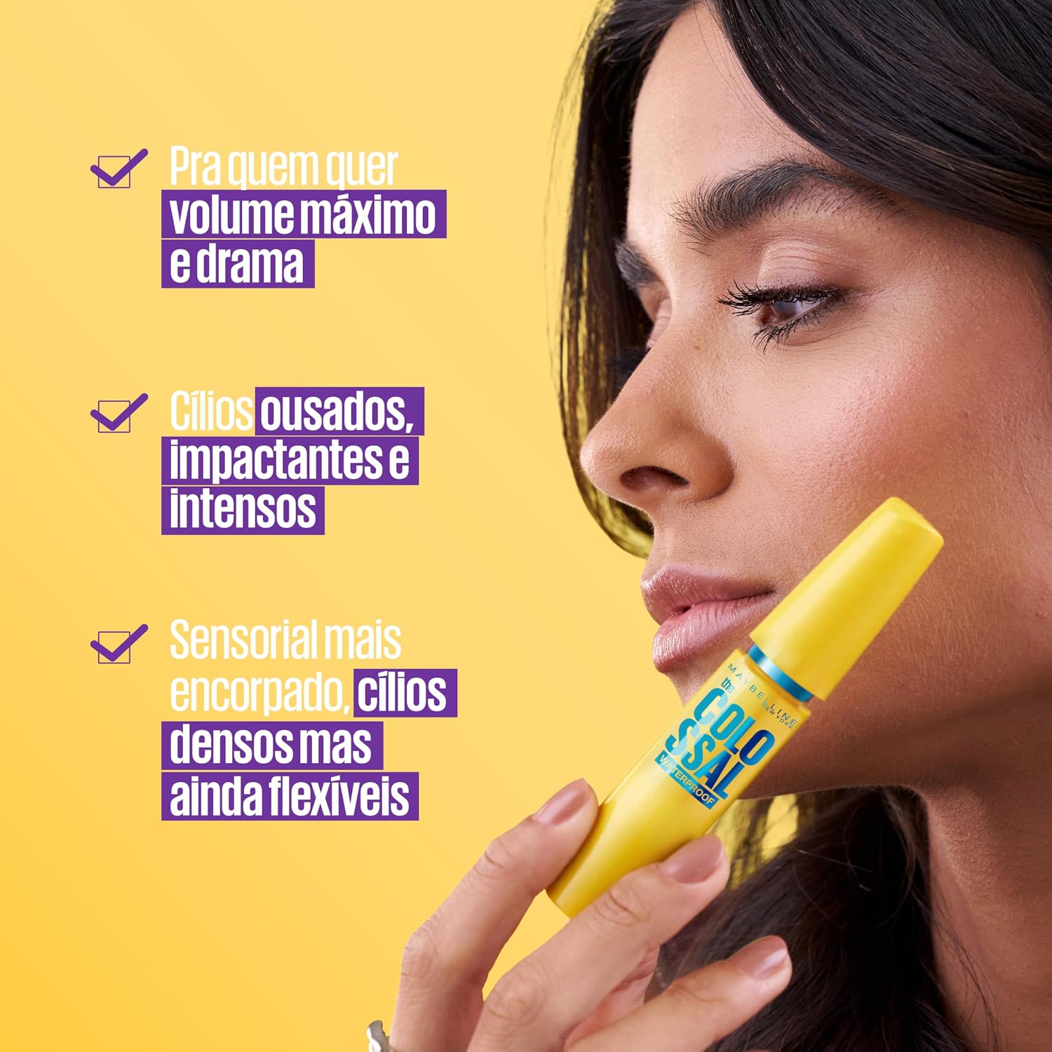 Maybelline NY The Colossal Volum' Express, Máscara de Cílios À Prova d'Água, 9x mais Volume por até 24h, Fórmula de Colágeno e Definição Intensa, Não Empelota, Cor Preto, 8ml