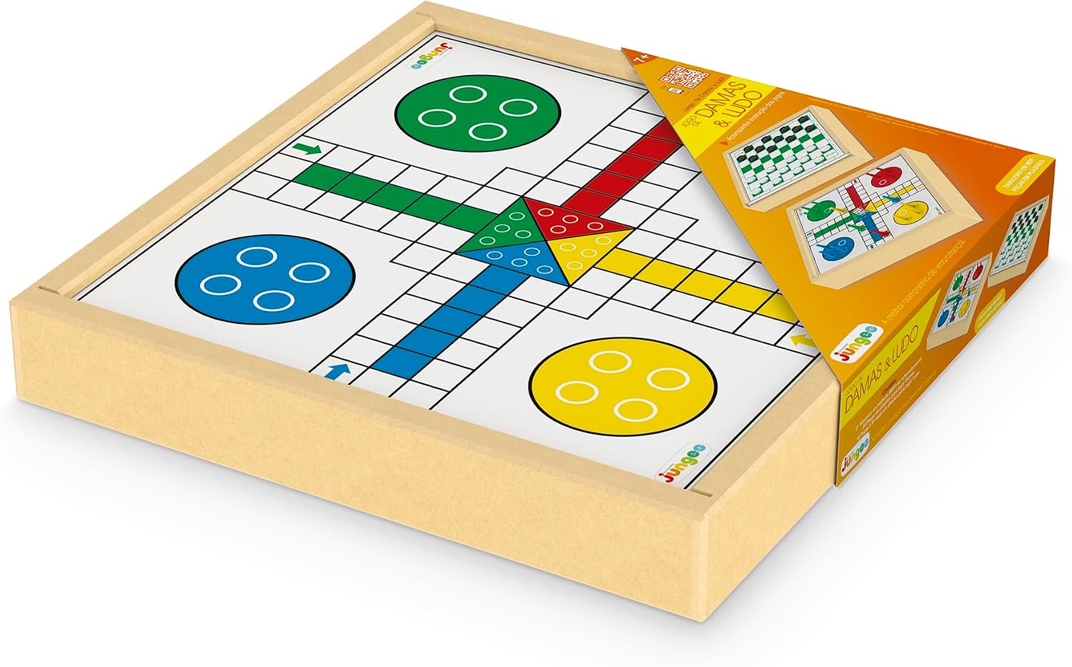 Jogo Damas e Ludo Junges com Estojo em Madeira MDF 27x27 cm