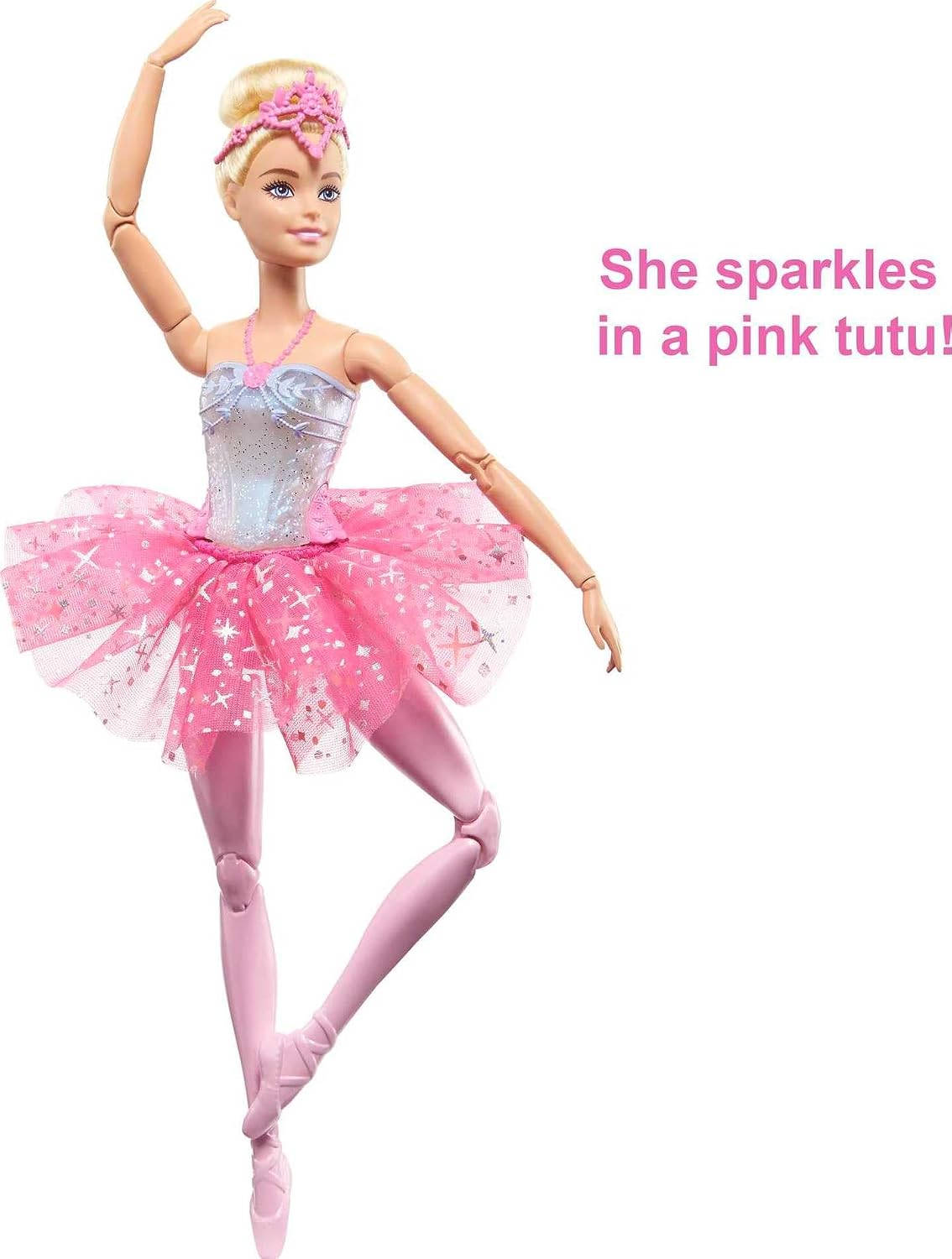 Barbie Fantasia Boneca Bailarina Luzes Brilhantes Rosa para crianças a partir de 3 anos