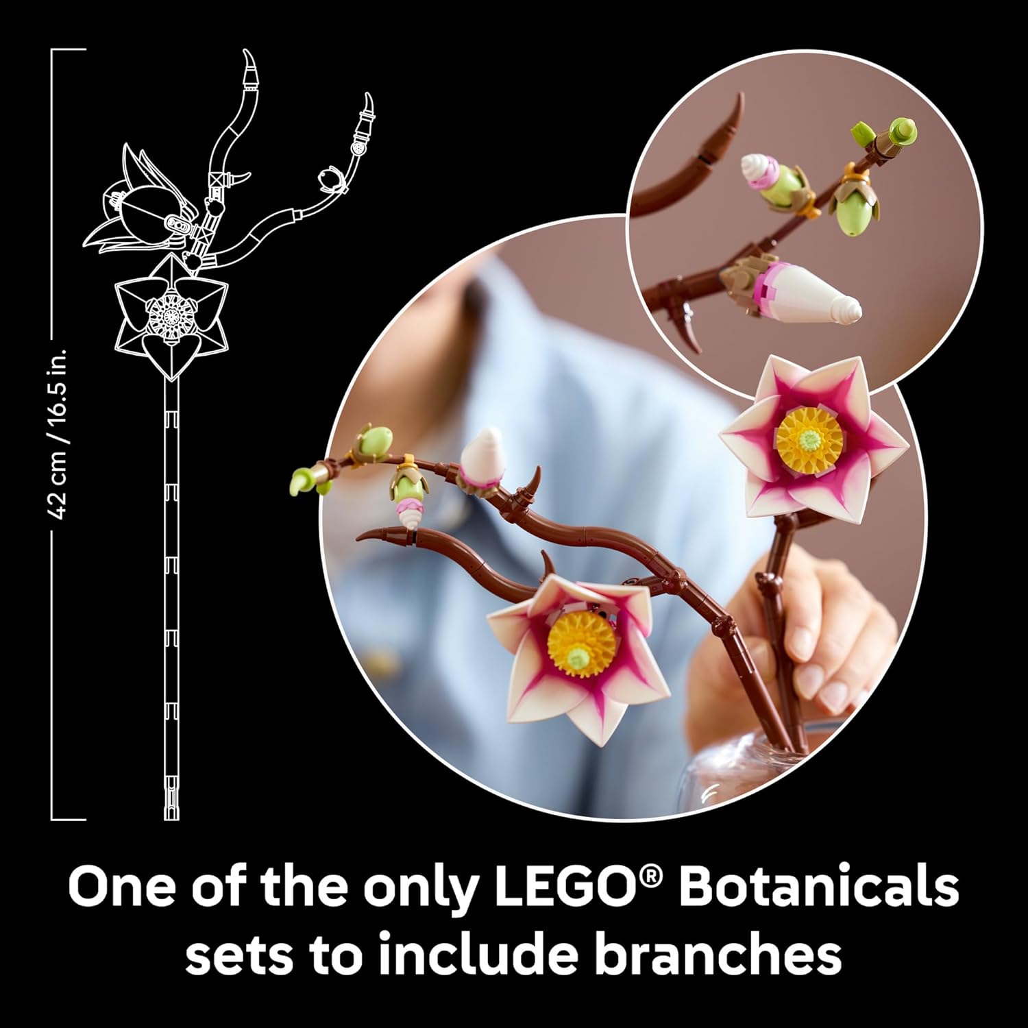 LEGO Botanicals Galhos de Magnólia - Conjunto de Construção para Adultos, Anos 18+ - Flores Artificiais Decorativas para Lar, Escritório - 11510