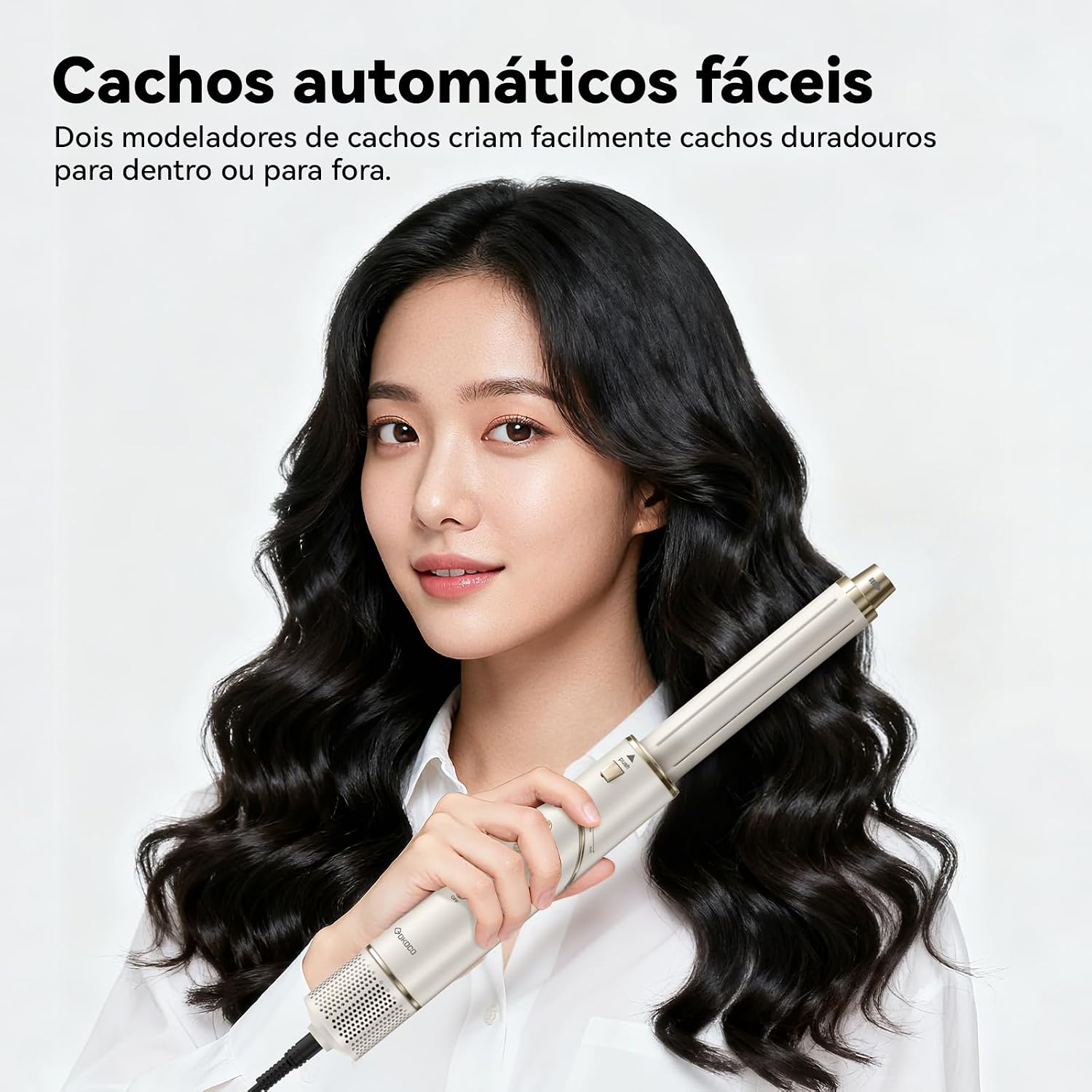 GOKOCO Secador de Cabelo 127v/110v 7 em 1 - Incluso 2x Bocal, Difusor, Escova Secadora, 2x Modelador de Cachos, Alisador para Alta Velocidade Para Secar, Alisar e Enrolar, GD032 Dourado