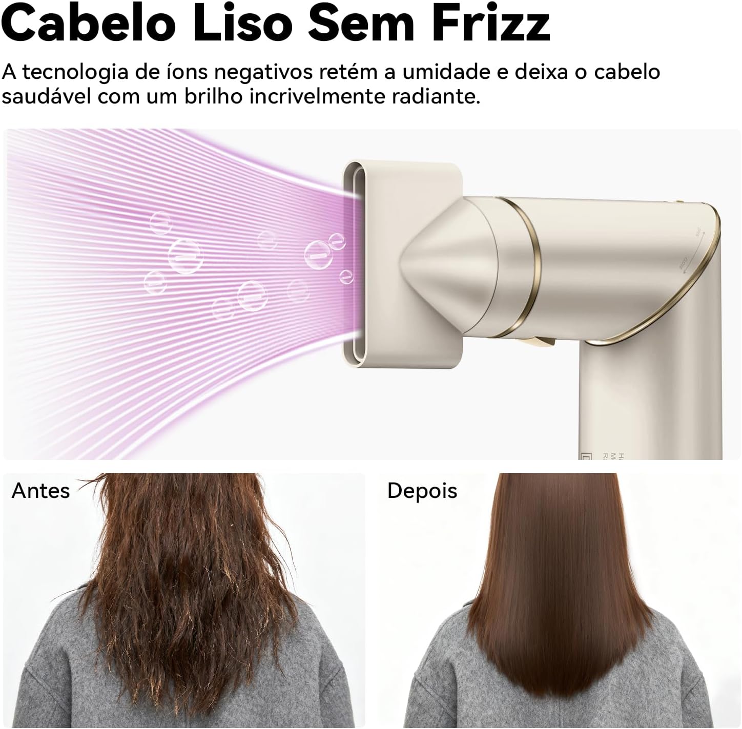GOKOCO Secador de Cabelo 127v/110v 7 em 1 - Incluso 2x Bocal, Difusor, Escova Secadora, 2x Modelador de Cachos, Alisador para Alta Velocidade Para Secar, Alisar e Enrolar, GD032 Dourado