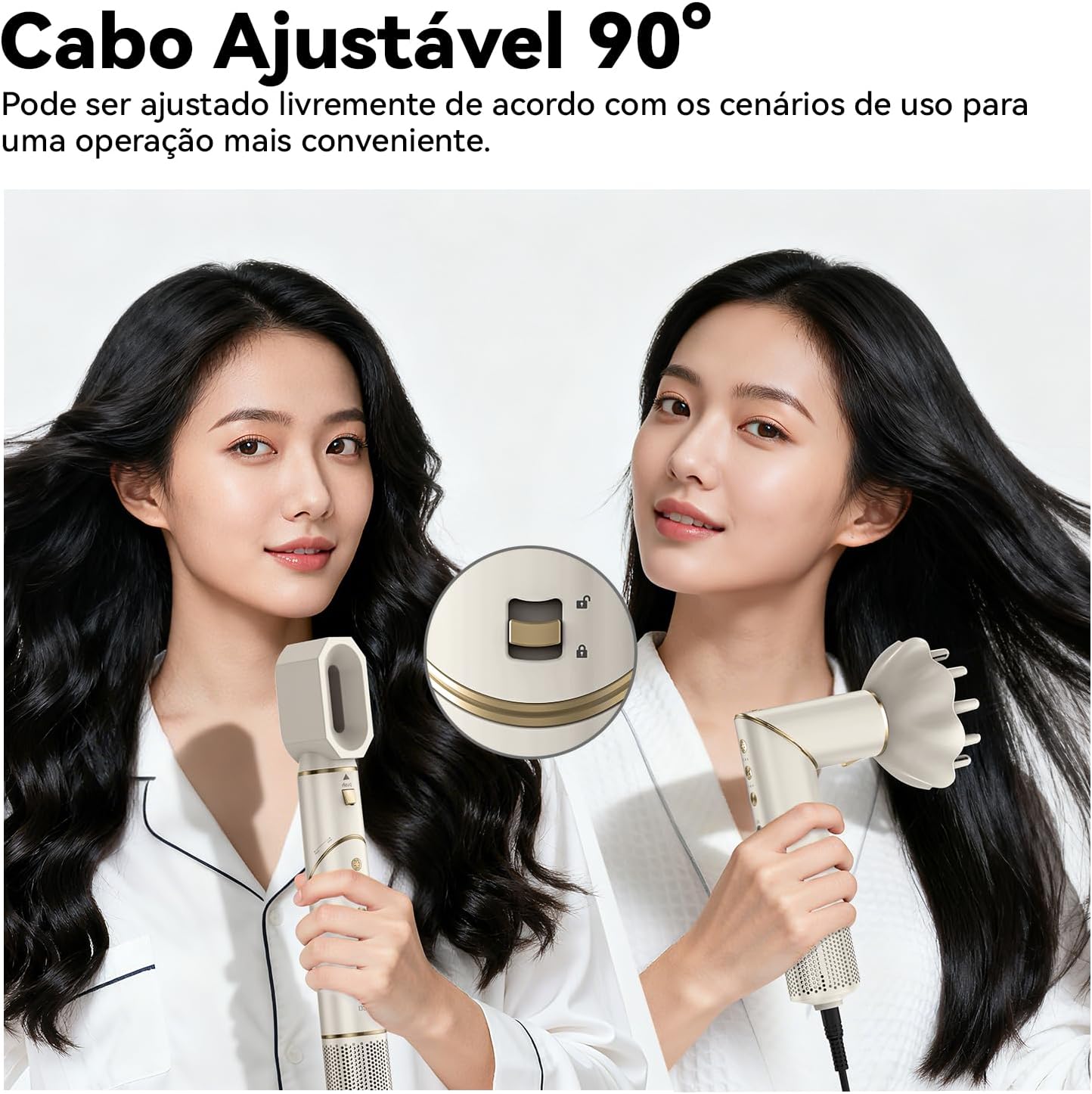GOKOCO Secador de Cabelo 127v/110v 7 em 1 - Incluso 2x Bocal, Difusor, Escova Secadora, 2x Modelador de Cachos, Alisador para Alta Velocidade Para Secar, Alisar e Enrolar, GD032 Dourado
