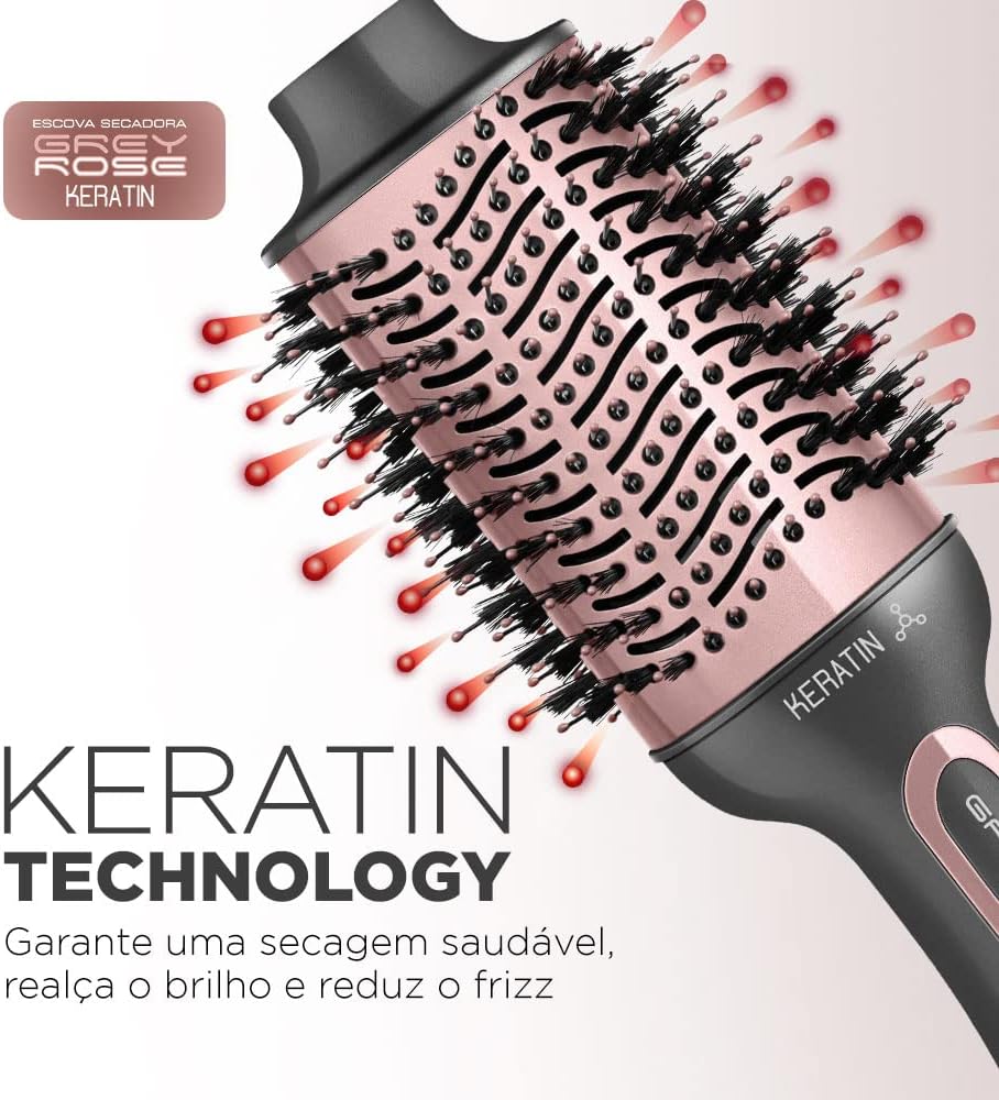MONDIAL Escova Secadora Keratin, Bivolt, Grafite/Golden Rose - ES-11-BI