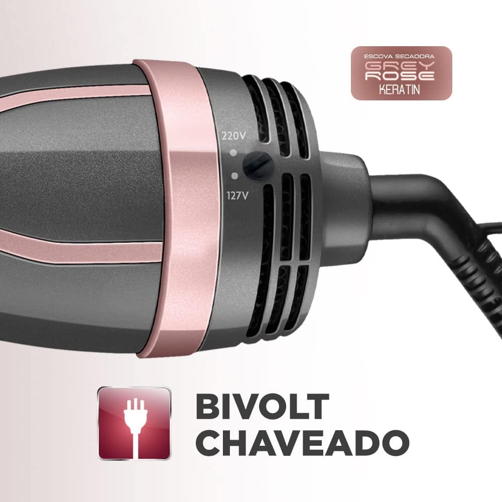 MONDIAL Escova Secadora Keratin, Bivolt, Grafite/Golden Rose - ES-11-BI