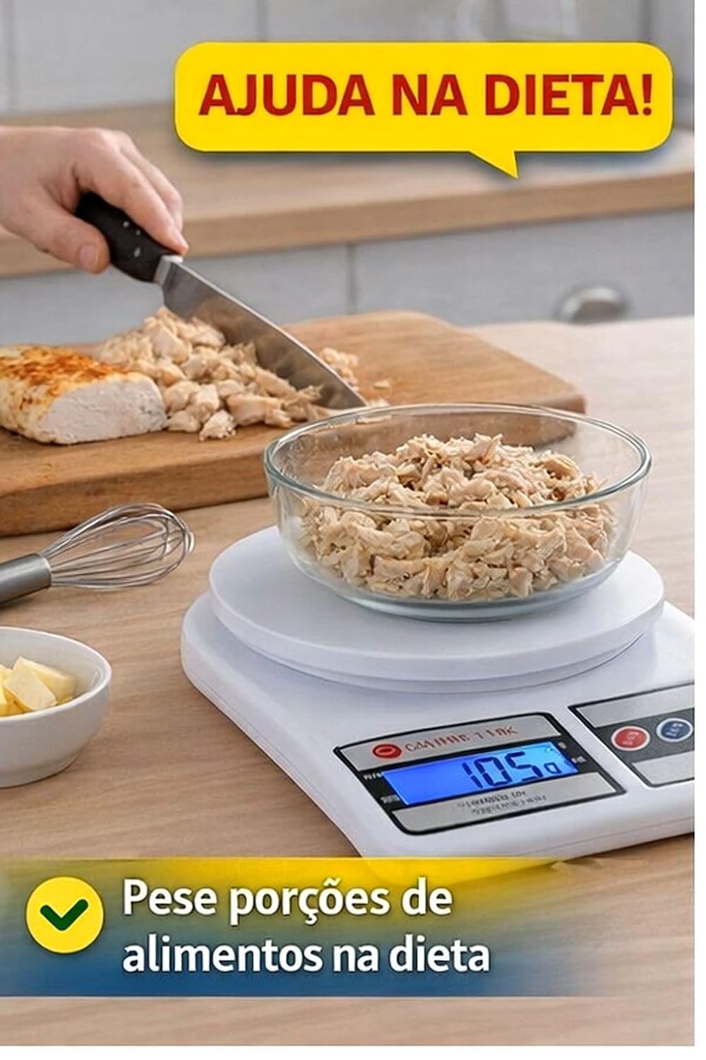 Balança de Cozinha Digital de Precisão até 10Kg Compacta para Receitas Doces e Salgadas, artesanato, delivery e laboratórios