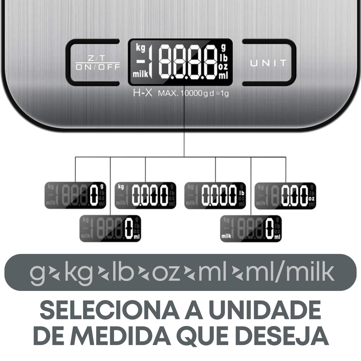 Balança de Cozinha Inox Digital para Alimentos Dieta Fitness Alta Precisão Resistente a Água Com Base Antiderrapante e Visor de Alta Definição Pesagem de 1g até 10kg Premium