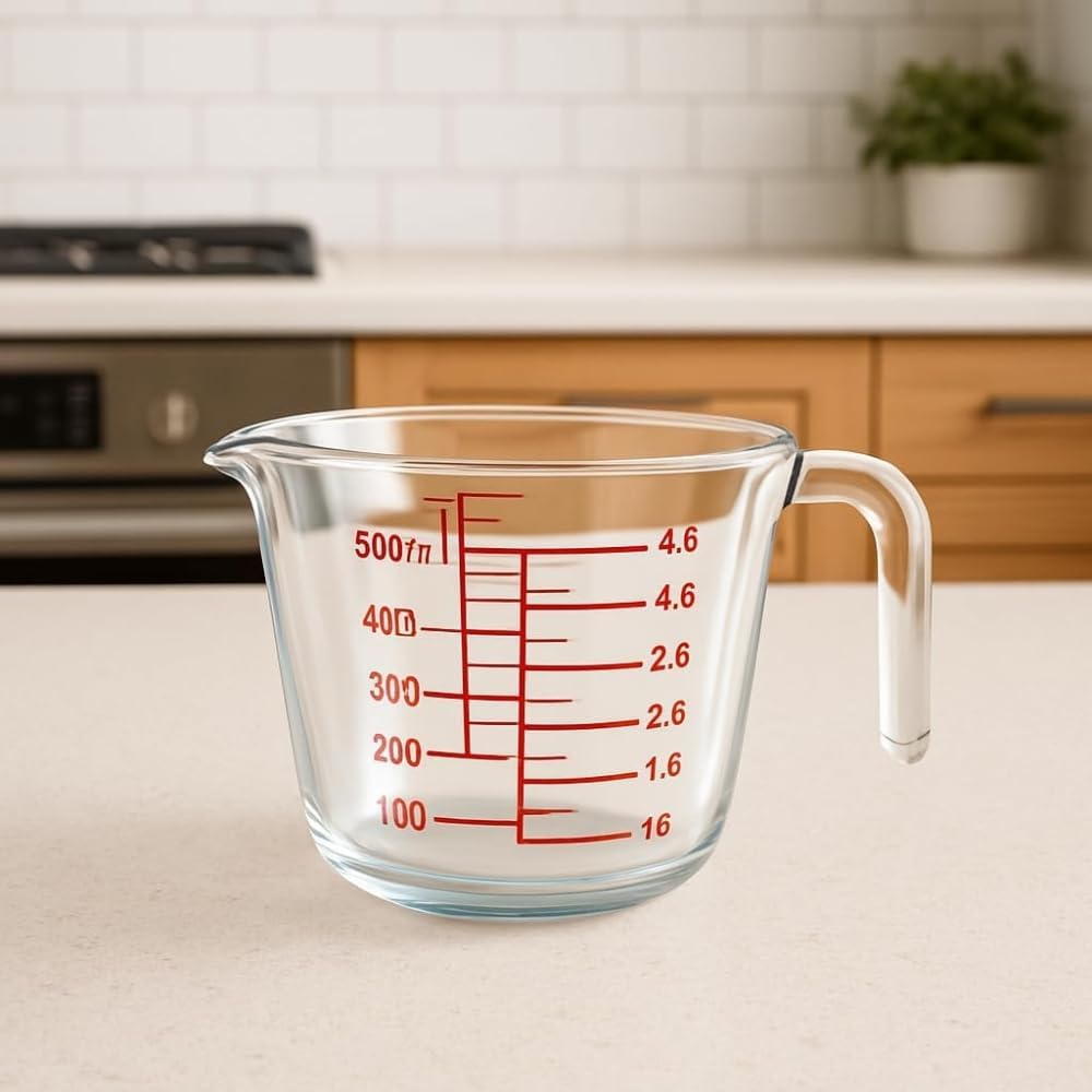 Copo Medidor de Vidro Borossilicato 500ml com Marcações em ml e Xícaras