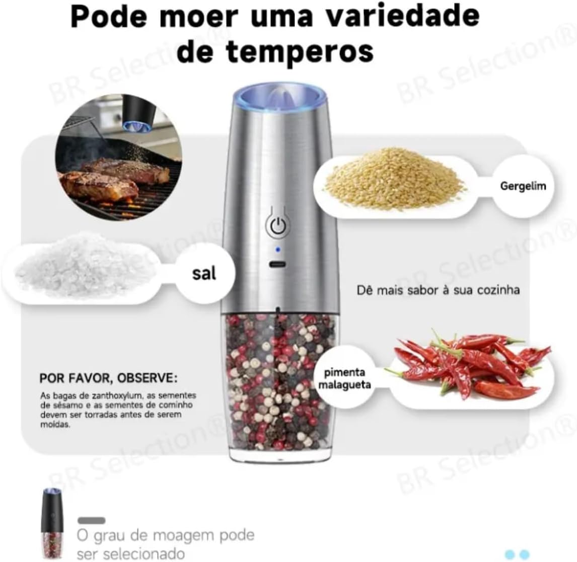 Kit 2 Moedor de Pimenta Elétrico – Moedor de Pimenta Automático, Moedor de Pimenta e Sal, Design em Aço Inoxidável Moedor de Sal Grosso e Especiarias, Moedor de Tempero JadeVic