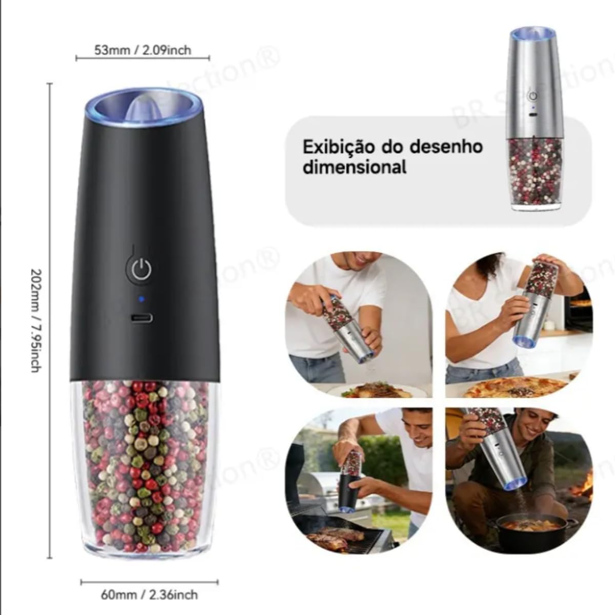 Kit 2 Moedor de Pimenta Elétrico – Moedor de Pimenta Automático, Moedor de Pimenta e Sal, Design em Aço Inoxidável Moedor de Sal Grosso e Especiarias, Moedor de Tempero JadeVic
