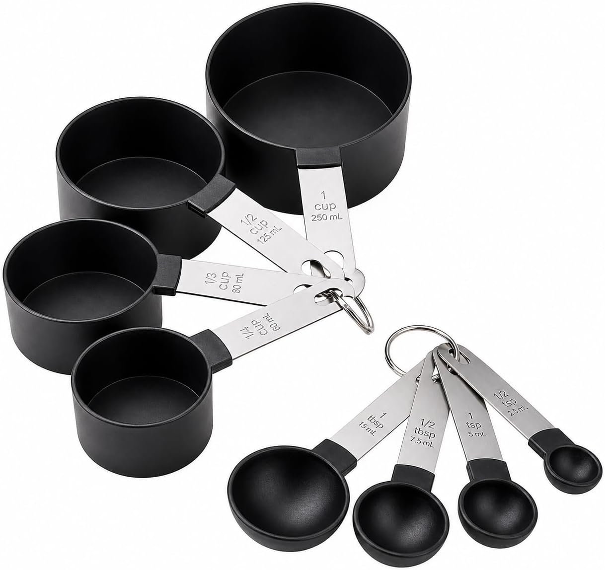 Kit 8 Xícaras e Colheres Medidoras em Aço Inox