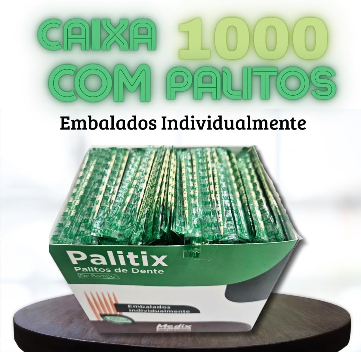 Palitos de Dente de Bambu 1000 Unidades Palitix – Sustentáveis, Embalados Individualmente, Higiênicos, Biodegradáveis e Profissionais