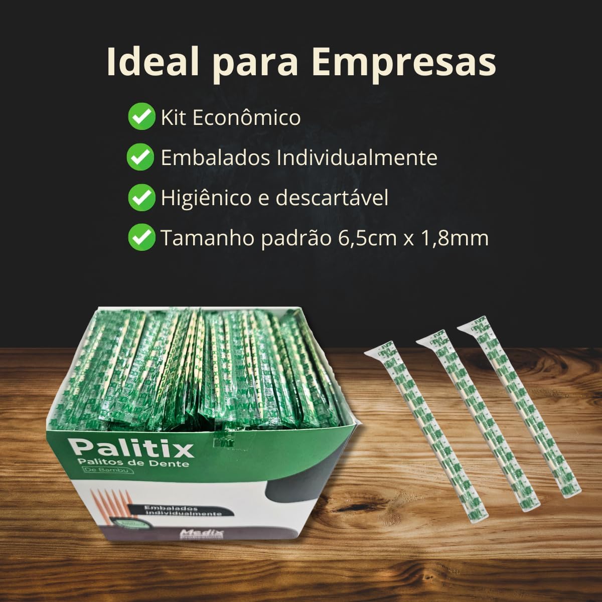 Palitos de Dente de Bambu 1000 Unidades Palitix – Sustentáveis, Embalados Individualmente, Higiênicos, Biodegradáveis e Profissionais