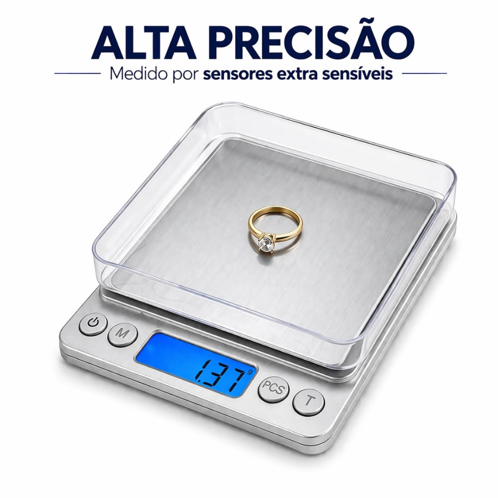 Balança Digital de Precisão 0,1g com Display LCD Iluminado