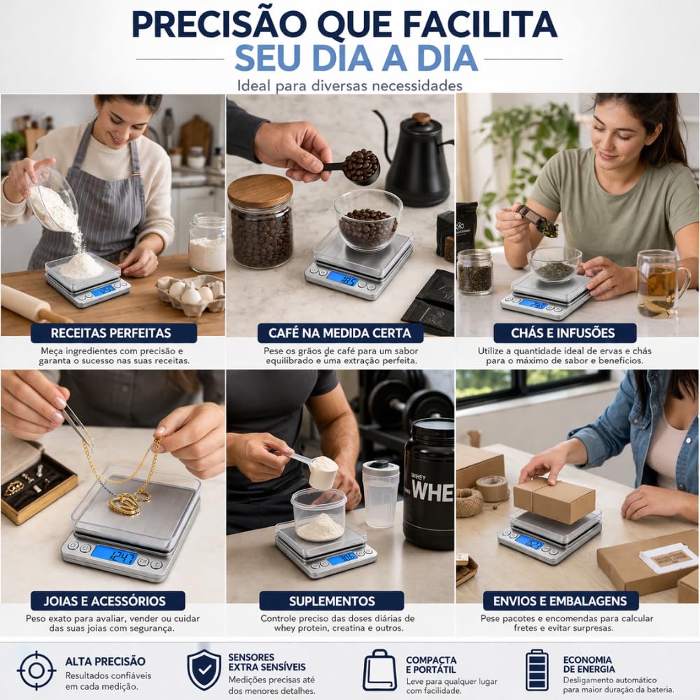 Balança Digital de Precisão 0,1g com Display LCD Iluminado