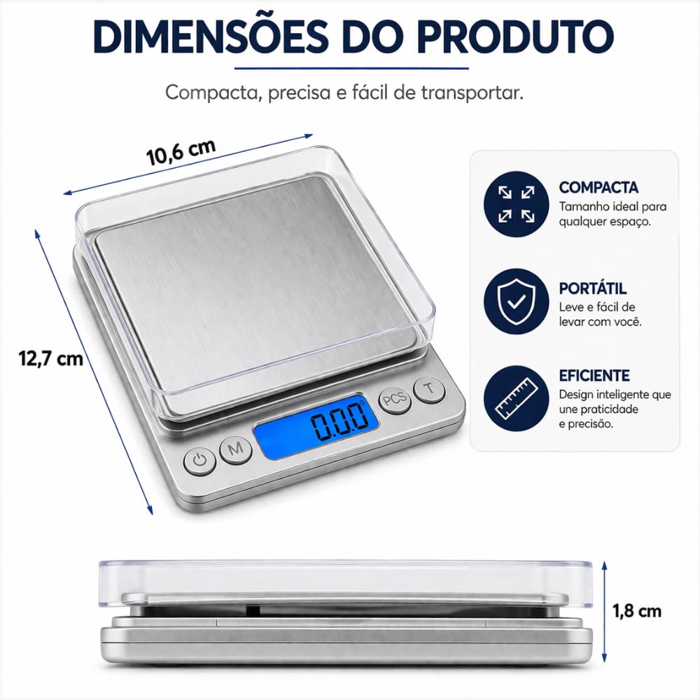 Balança Digital de Precisão 0,1g com Display LCD Iluminado