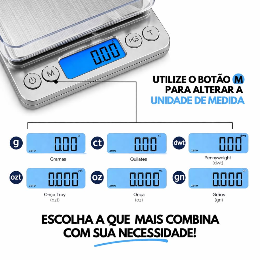 Balança Digital de Precisão 0,1g com Display LCD Iluminado