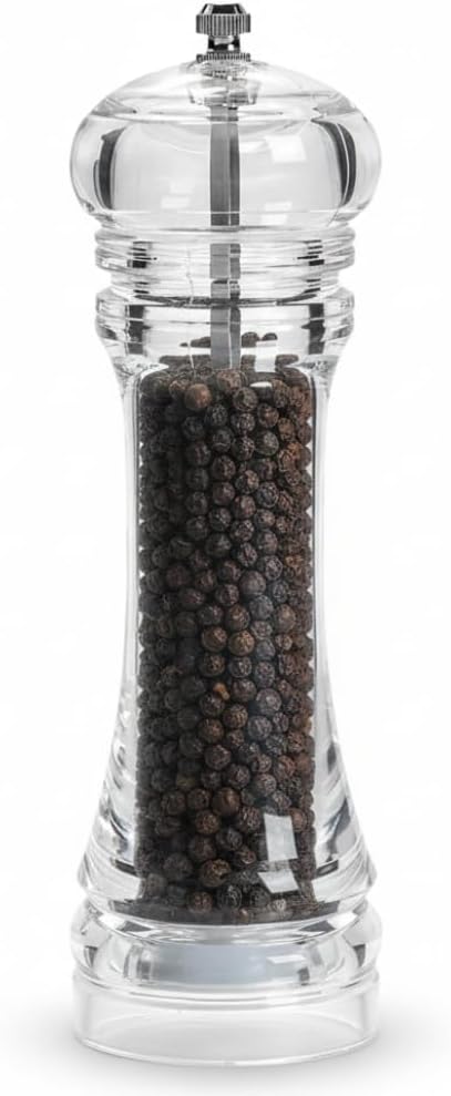 Moedor de Sal Grosso Pimenta do Reino e Especiarias Ajustável em Acrílico Transparente com Cerâmica Resistente Churrasco e Cozinha Diária