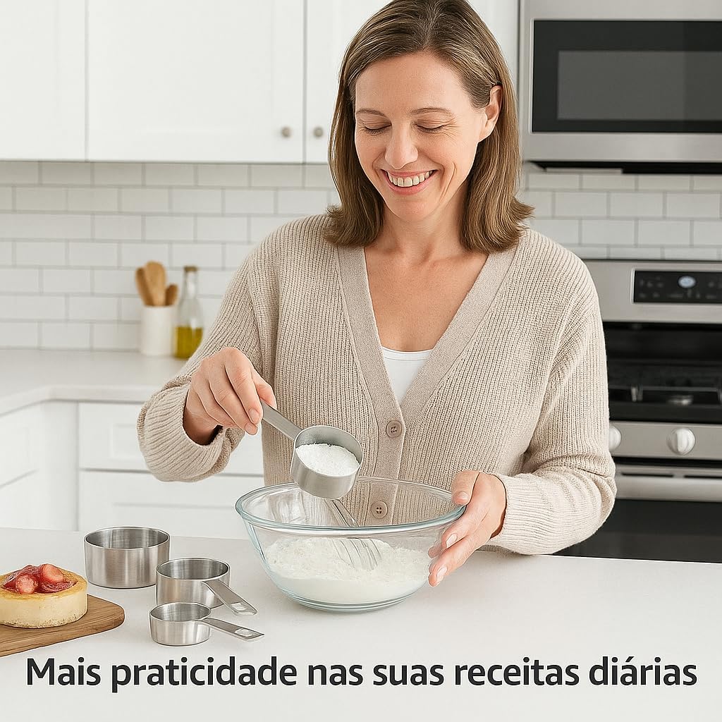 Kit 4 Xícaras Medidoras em Aço Inox