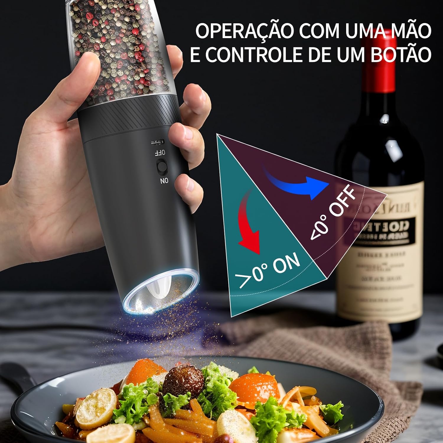 Moedor de Pimenta Elétrico Recarregável via USB