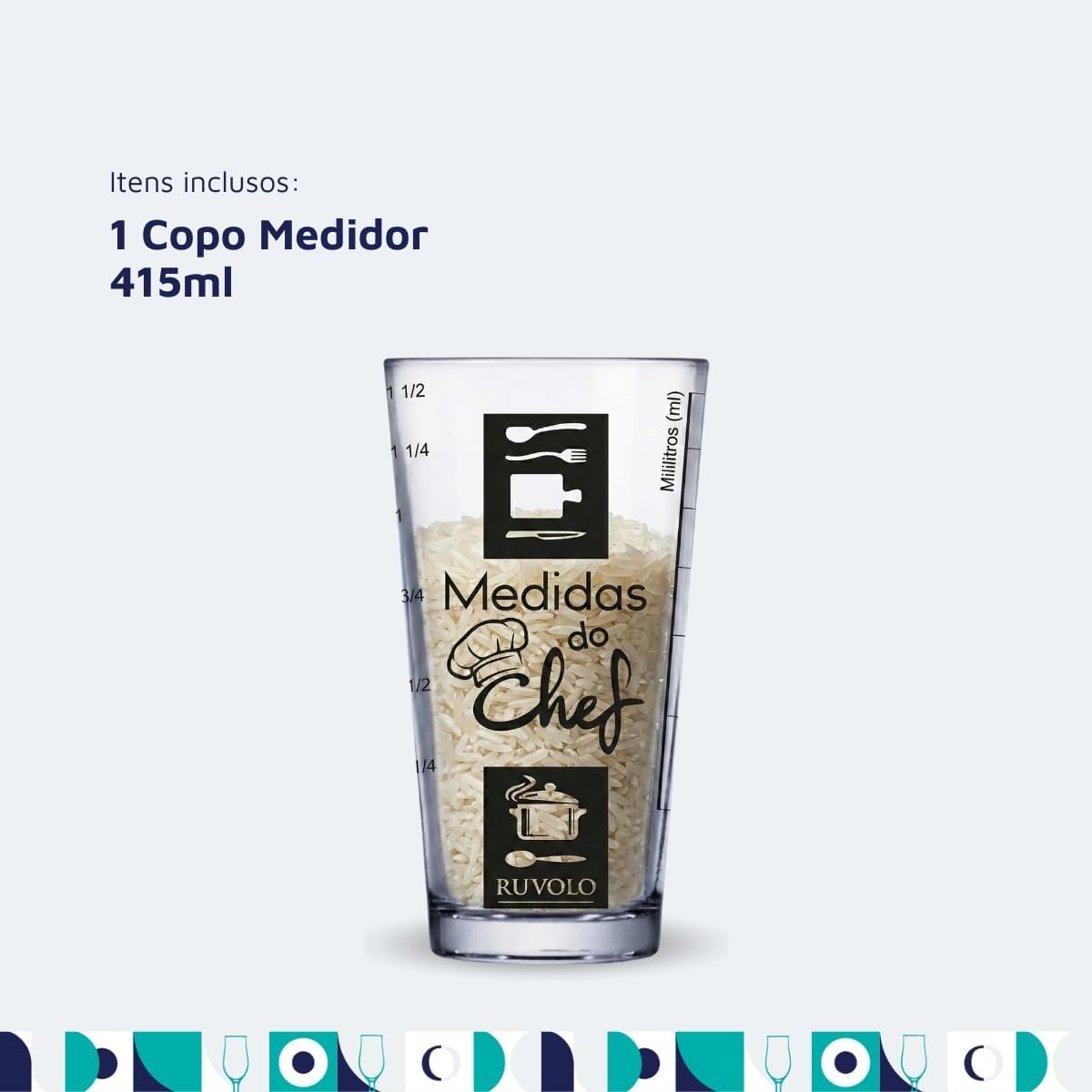 Ruvolo, Copo Medidor Vidro Chef Cozinha Receitas Profissional Resistente Multiuso 415ml