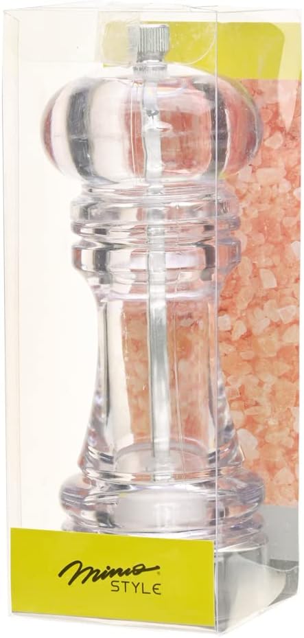 Mimo Style Moedor Manual de Acrílico Pimenta e Sal 15cm Ideal Para Moer Graõs e Condimentos Secos, Moedor de Cerâmica Com Pino Regulador de Tamanho do Grão