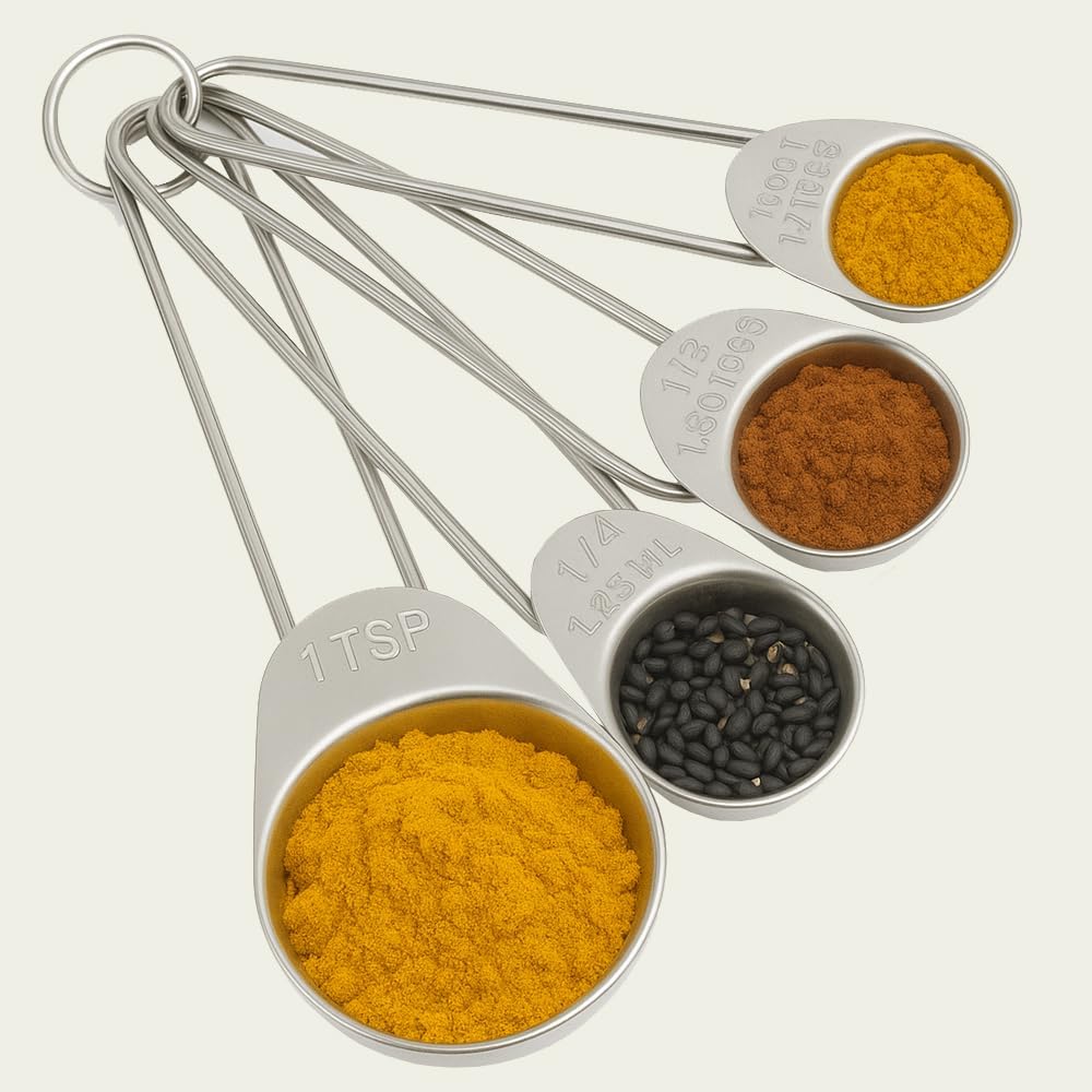 Conjunto de 4 Colheres Medidoras, Próprias Para Ingredientes Secos ou Líquidos, Possui Marca de Capacidade Nas Alças, Produto Leve e Fácil de Manusear, Material de Aço Inox de Qualidade