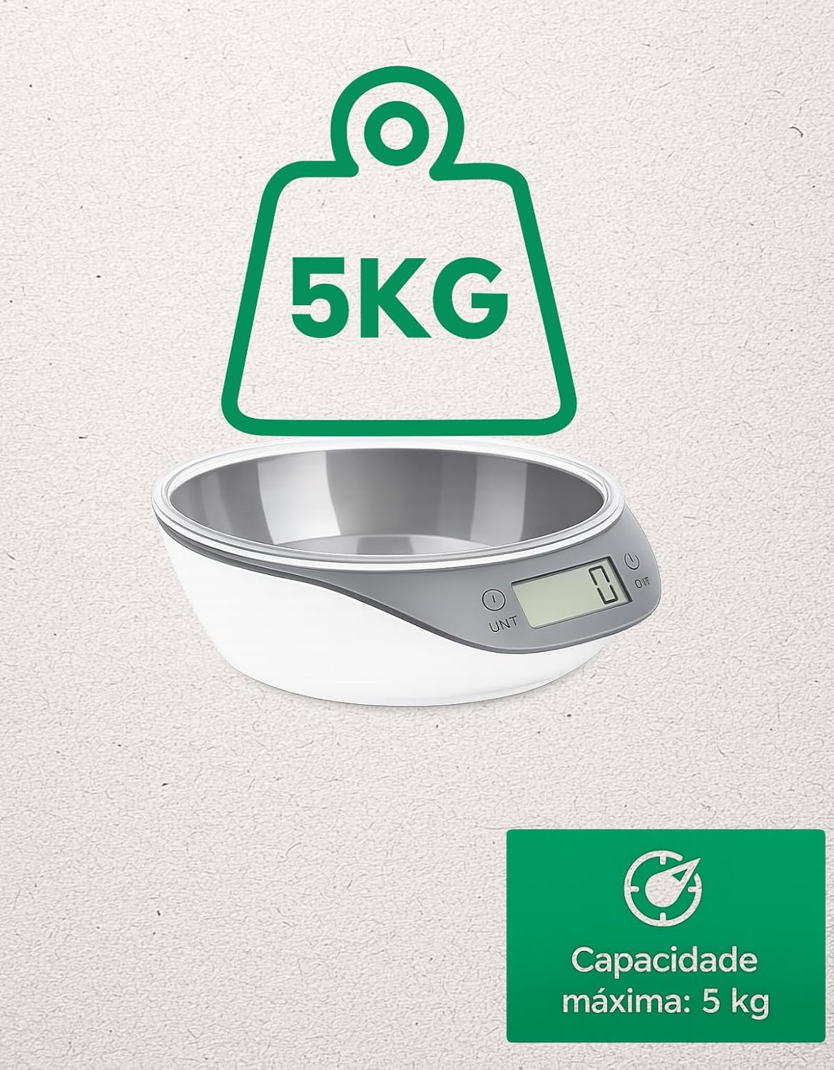 Balança Digital de Cozinha 5kg com Tigela Removível e Display LCD