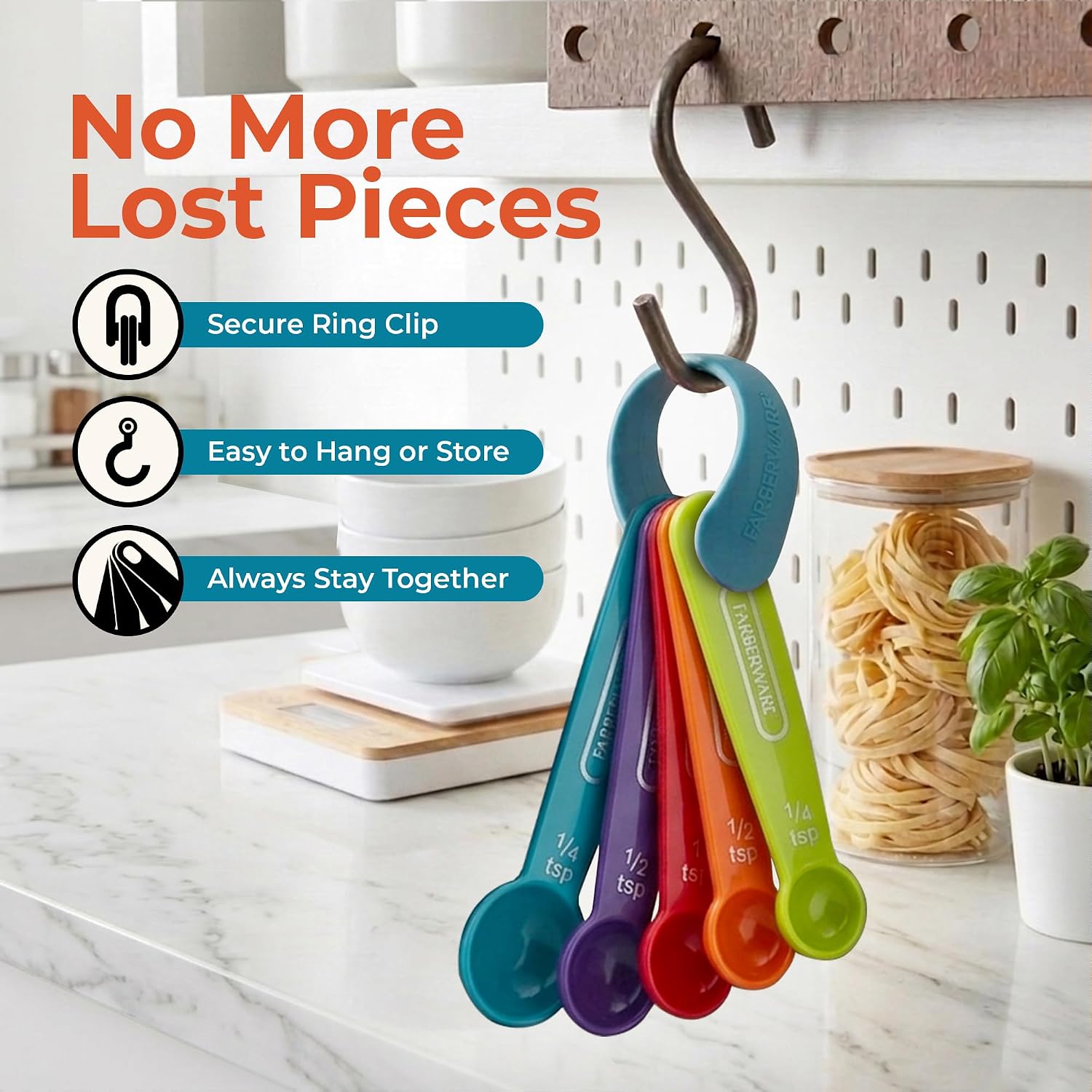Farberware Colheres de medição de cor, cores misturadas, conjunto de 5, pequenas