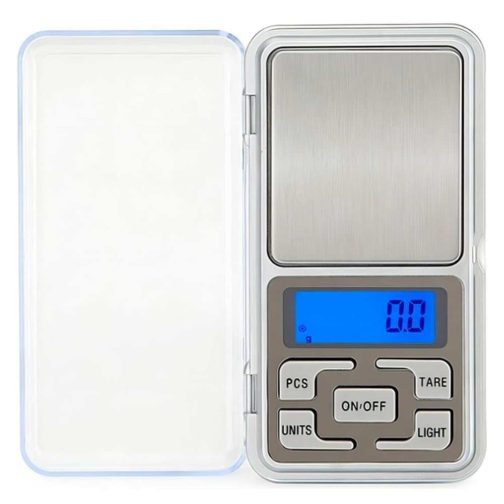 Mini Balança Digital de Alta Precisão 0,1g a 500g – Portátil de Bolso com Visor LED, Função Tara – Para Cozinha, Joias, Ouro, Temperos e Metais – Acompanha 2 Pilhas AAA Premium