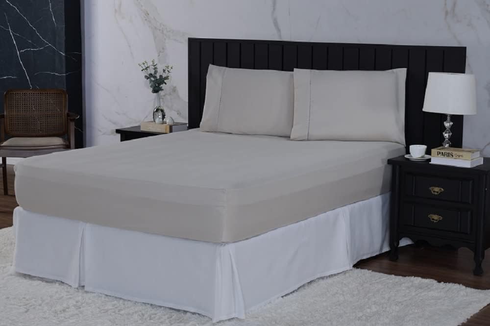 Jogo de Cama Queen Percal 400 Fios Ponto Palito 03 Peças, Antiácaro, Anti-pilling com Toque Macio - Bege