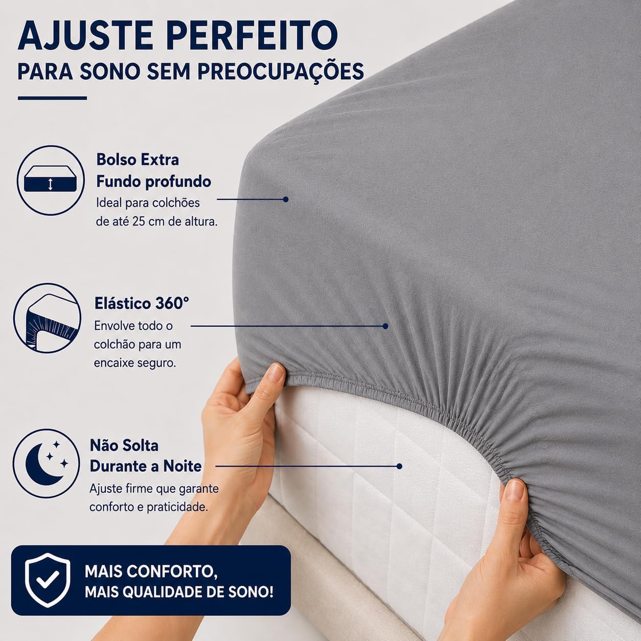 Jogo de Cama Percal 600 Fios Algodão com Elástico Premium (Cinza, Solteiro)