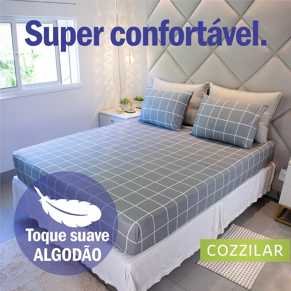 Jogo de Lençol Cama Casal 3 Peças Estampado 100% Algodão com Elástico e Toque Macio Cozzilar (Modelo 11)